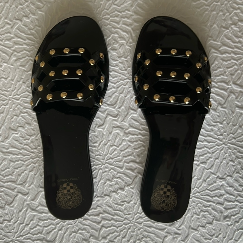 Vince Camuto jelly slide sandals black with gold studs. Size 10. Like new.